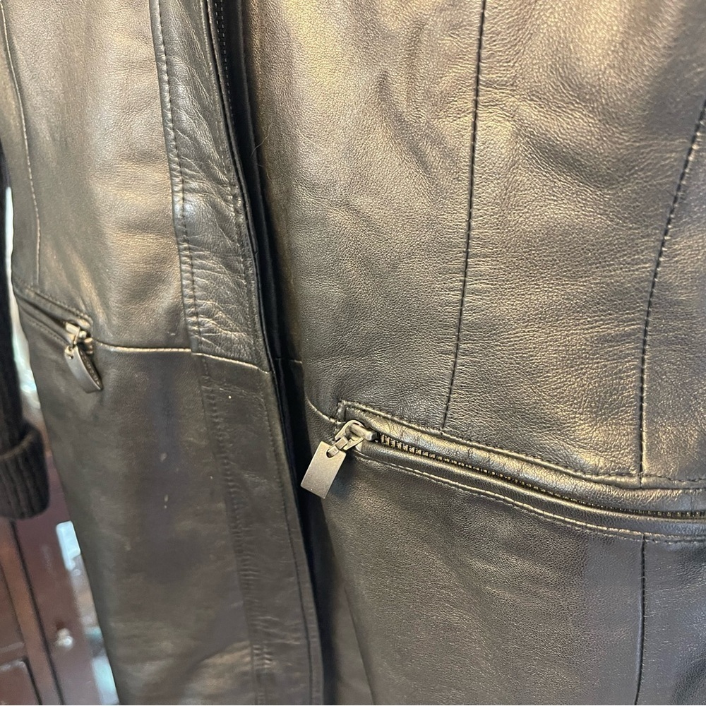 Nordstrom Classiques Entier Black Leather & Merino Wool Jacket, Minimalist, S - Picture 9 of 9